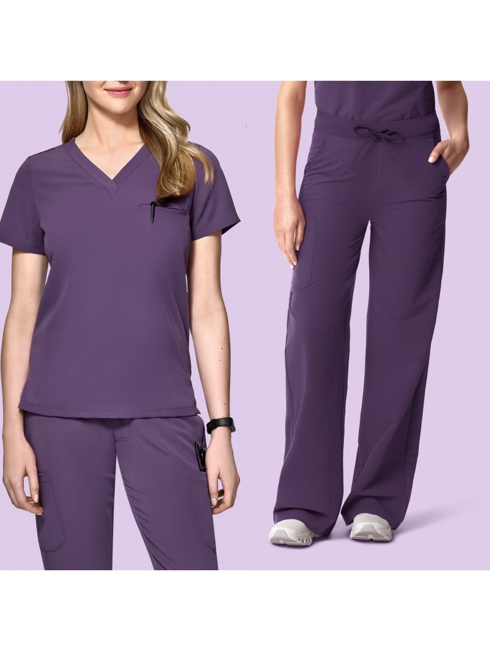 Mandala Dewberry Scrub Set One Pocket Top and High Waisted Wide Leg